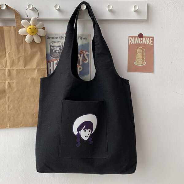 

Figure Graphic Pocket Front Shopper Bag, Black