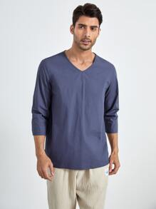 Manfinity Hombres Camisa manga francesa - Azul - Ver 1