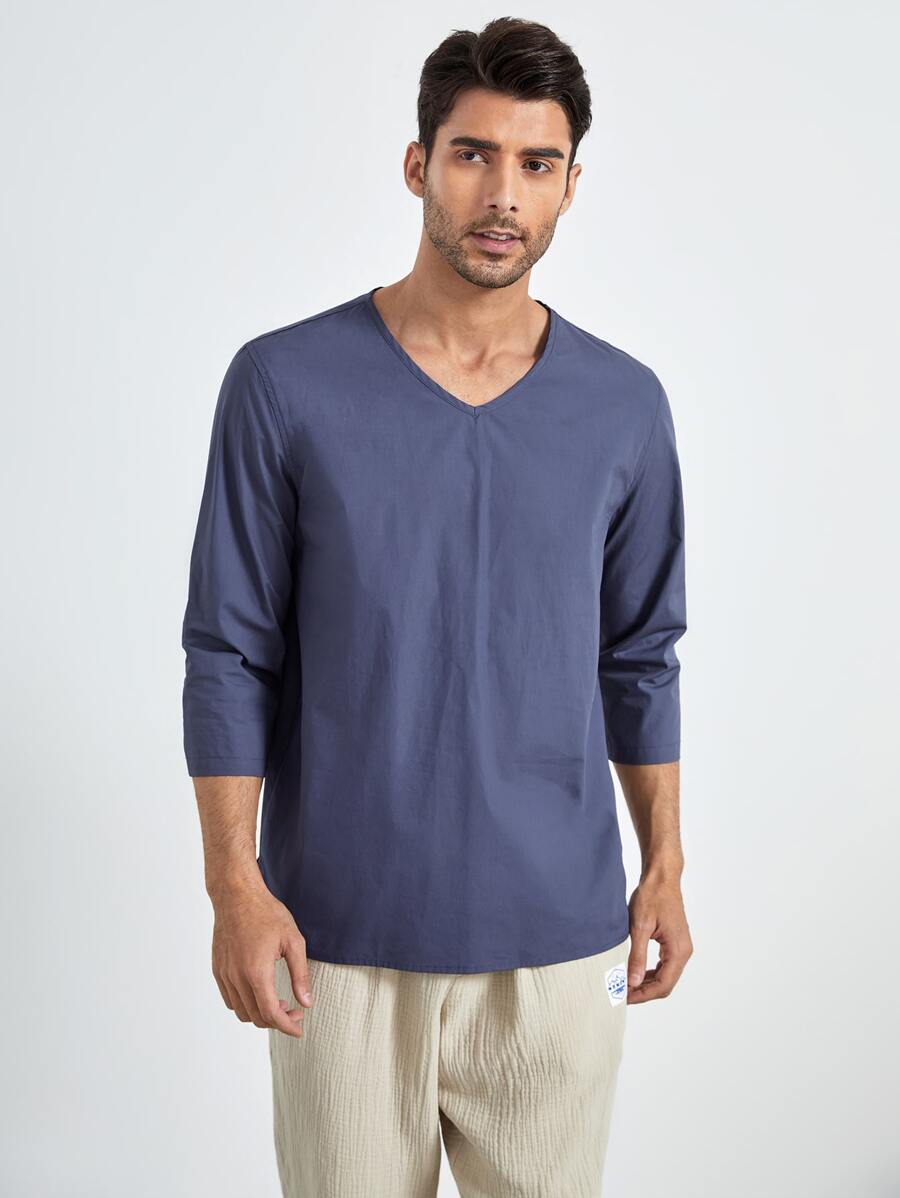 Manfinity Hombres Camisa manga francesa - Azul - Ver 1