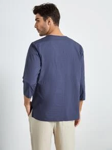 Manfinity Hombres Camisa manga francesa - Azul - Ver 2