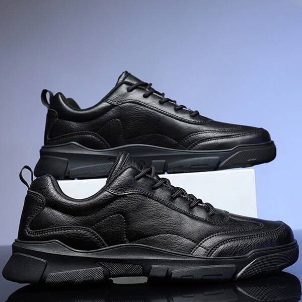 

Men Minimalist Lace-up Front Sneakers, Black