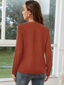 SHEIN Maternity Roll Tab Sleeve Blouse - Rust Brown - View 2