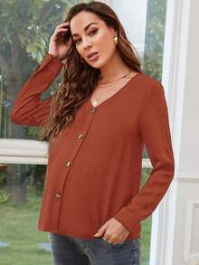 SHEIN Maternity Roll Tab Sleeve Blouse - Rust Brown - View 5