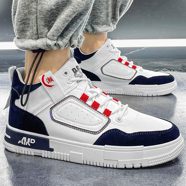 

Men Letter Graphic Lace-up Front Sneakers, Blue and white