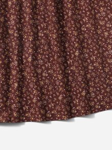 SHEIN Niñas Vestido con estampado con diseño floral fruncido - Óxido marrón - Ver 3