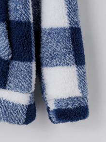 Manfinity 寬鬆版型男士水牛格紋束口抽繩絨毛連帽衫 - 藍白色 - 查看 3