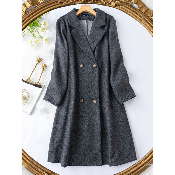 

Plus Double Breasted Lapel Neck Overcoat, Dark grey