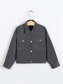 Toddler Girls Flap Pocket Single Breasted Jacket - Dark Grey - View 1