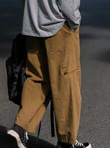 Manfinity Quần Nam Dây kéo Túi màu trơn Đường phố - Lạc đà - Xem 2