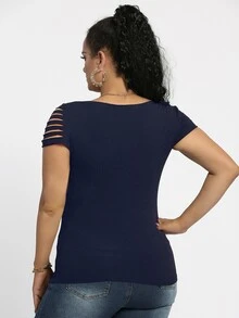 Plus Solid Ripped Tee - Navy Blue - View 2