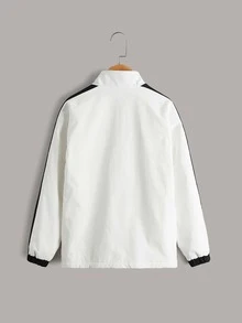 SHEIN Bé Trai Jackets Đắp vá Túi Dây kéo Ruy băng Sọc Thể thao - trắng - Xem 2