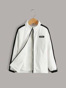 SHEIN Bé Trai Jackets Đắp vá Túi Dây kéo Ruy băng Sọc Thể thao - trắng - Xem 3