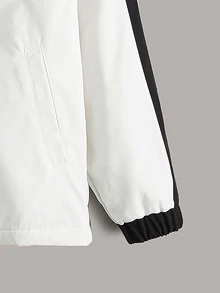 SHEIN Bé Trai Jackets Đắp vá Túi Dây kéo Ruy băng Sọc Thể thao - trắng - Xem 4