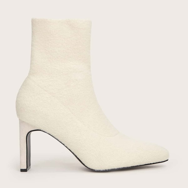 

Minimalist Knit Chunky Heeled Boots, White