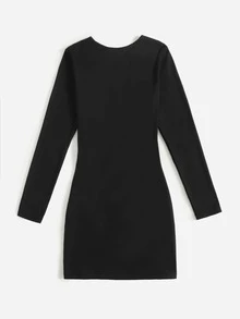 SHEIN Solid Twist Front Dress - Black - View 2