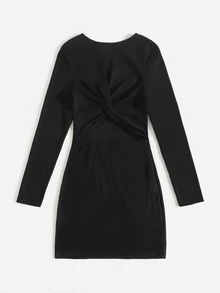 SHEIN Solid Twist Front Dress - Black - View 3