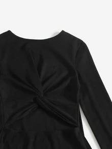 SHEIN Solid Twist Front Dress - Black - View 5