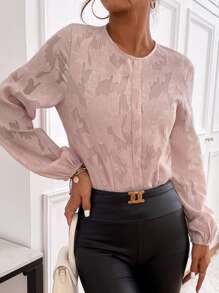 Modelyn 提花燈籠袖按折痕細節襯衫 - 藕粉色 - 查看 3