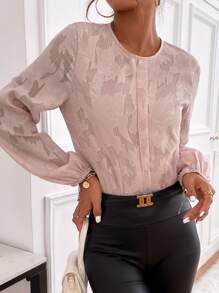 Modelyn 提花燈籠袖按折痕細節襯衫 - 藕粉色 - 查看 4