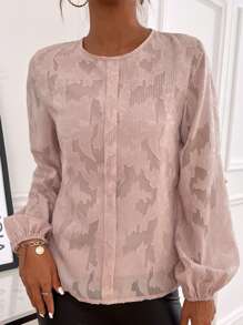 Modelyn 提花燈籠袖按折痕細節襯衫 - 藕粉色 - 查看 5