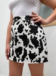Falda recta con estampado de vaca - Blanco y Negro - Ver 5