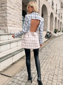 GENKIRA Plaid Print Two Tone Blazer Fall Cloth For Women - Multicolor - View 2