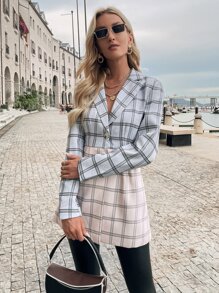 GENKIRA Plaid Print Two Tone Blazer Fall Cloth For Women - Multicolor - View 4