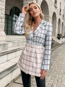 GENKIRA Plaid Print Two Tone Blazer Fall Cloth For Women - Multicolor - View 6