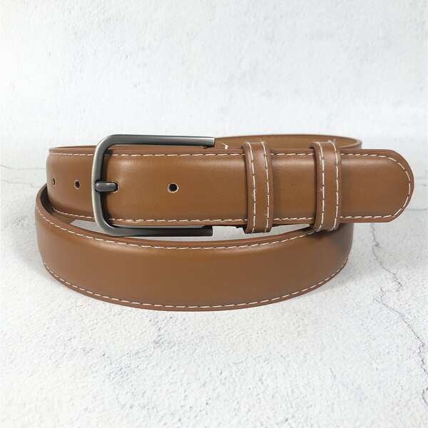 

Men Geometric Buckle Belt, Brown