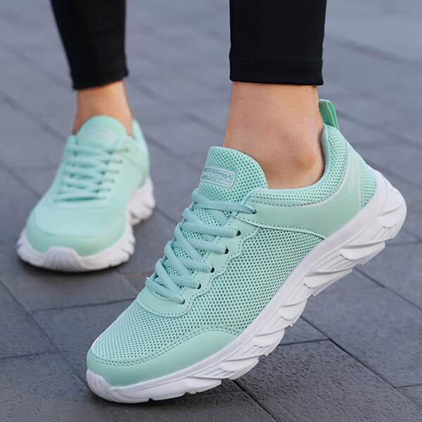 

Minimalist Hollow Out Lace-up Front Sneakers, Mint green