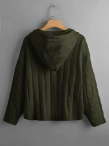 SHEIN Qutie 大碼麻花編織抽繩連帽套頭毛衣 - 軍綠色 - 查看 2