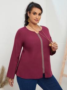 EMERY ROSE 大碼幾何拼塊缺口領襯衫 - 中紫紅色 - 查看 1