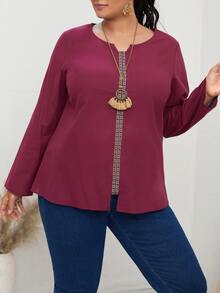 EMERY ROSE 大碼幾何拼塊缺口領襯衫 - 中紫紅色 - 查看 3