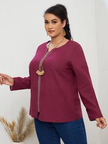 EMERY ROSE 大碼幾何拼塊缺口領襯衫 - 中紫紅色 - 查看 4