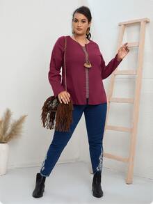 EMERY ROSE 大碼幾何拼塊缺口領襯衫 - 中紫紅色 - 查看 5