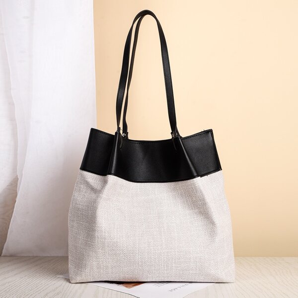 

Colorblock Shoulder Bag, Black and white