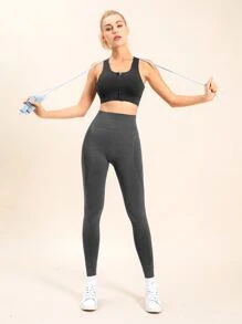 Quần Leggings Thể thao Nữ màu trơn - Màu xám đen - Xem 6