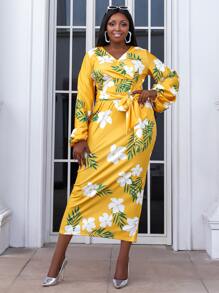 seomiscky 大碼印花前繫帶洋裝 - 彩色 - 查看 1