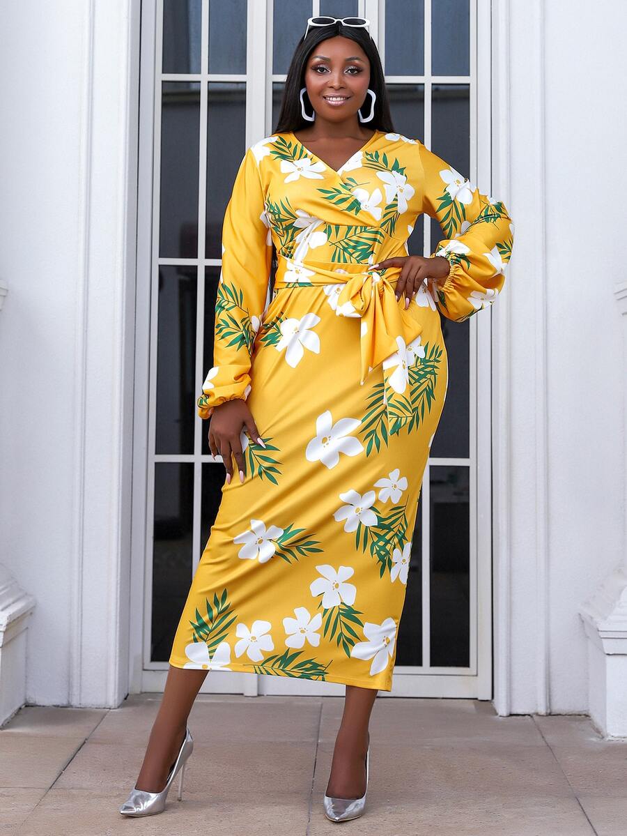 seomiscky 大碼印花前繫帶洋裝 - 彩色 - 查看 1