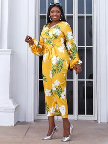 seomiscky 大碼印花前繫帶洋裝 - 彩色 - 查看 4