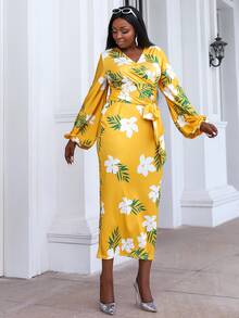 seomiscky 大碼印花前繫帶洋裝 - 彩色 - 查看 5