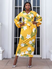 seomiscky 大碼印花前繫帶洋裝 - 彩色 - 查看 6