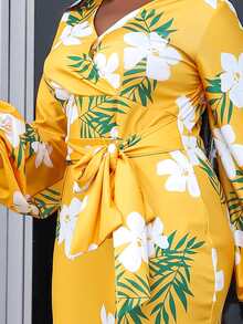 seomiscky 大碼印花前繫帶洋裝 - 彩色 - 查看 7