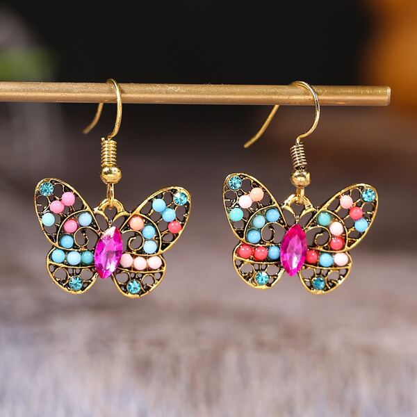 

Rhinestone Butterfly Decor Drop Earrings, Multicolor