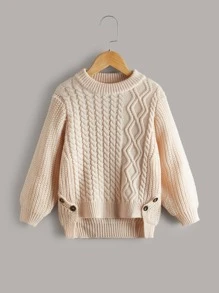 SHEIN Toddler Girls Cable Knit High Low Jumper - Apricot - View 1