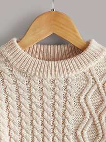 SHEIN Toddler Girls Cable Knit High Low Jumper - Apricot - View 4