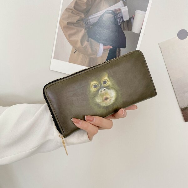 

Animal Graphic Long Wallet, Army green