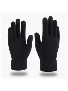 1雙冬天觸摸屏針織手套適用於休閒穿戴 - 黑色 - 查看 1