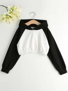 SHEIN Explorewe Girls Colourblock Raglan Sleeve Sweatshirt - Black and White - View 1