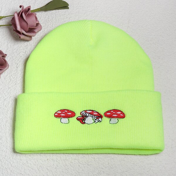 

Mushroom Pattern Knit Beanie, Green